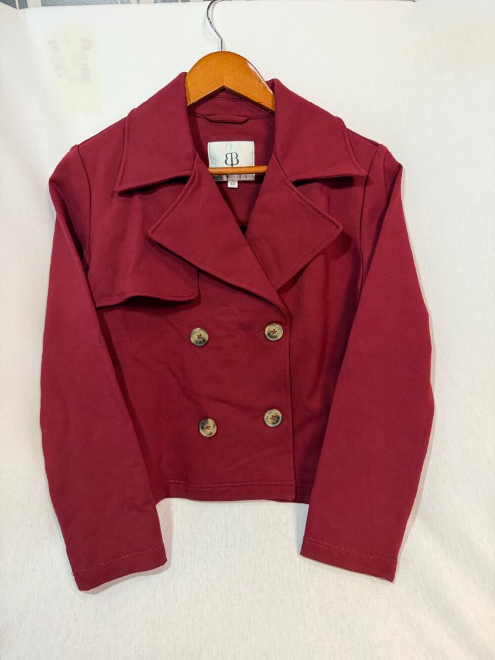 Baltic Born Peacoat XS Burgundy Cropped Jacket Double Breasted Fall - Picture 2 of 7